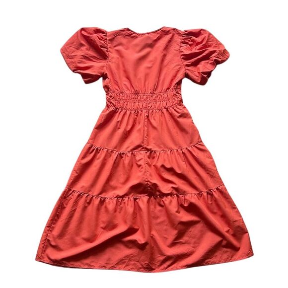 Stule House Women's Orange V-Neck Puff Sleeve Tiered Maxi Dress L - Picture 4 of 7